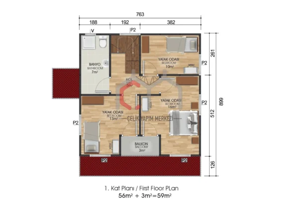 131 m2 çizim 1. kat